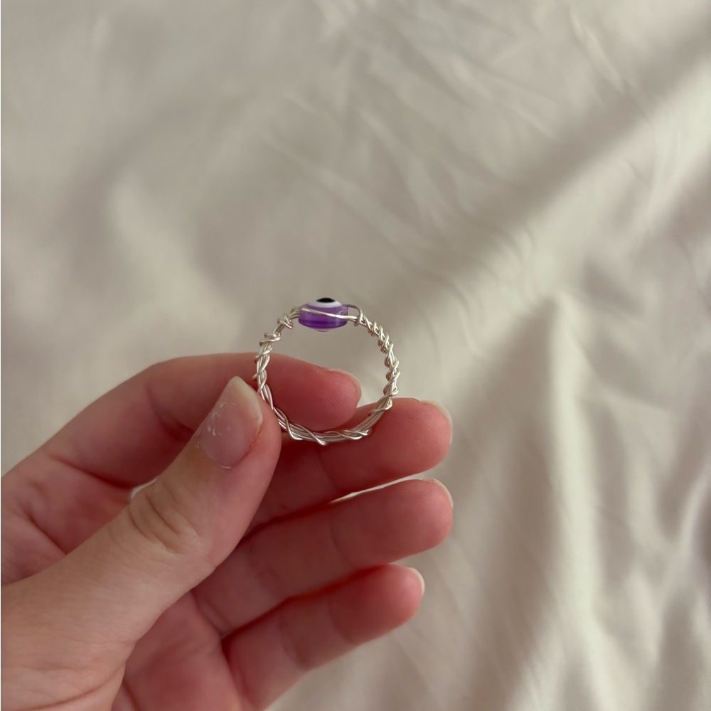 Purple Evil Eye Silver Ring - Picture 3 of 3